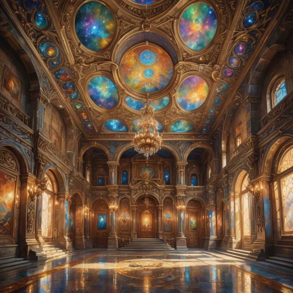 Ornate Mansion Room with Iridescent Magic Inlays
