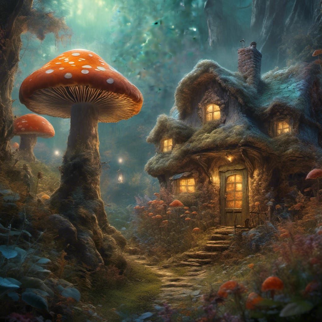 Hyperrealistic Man Observes Fairy Village in Camouflage