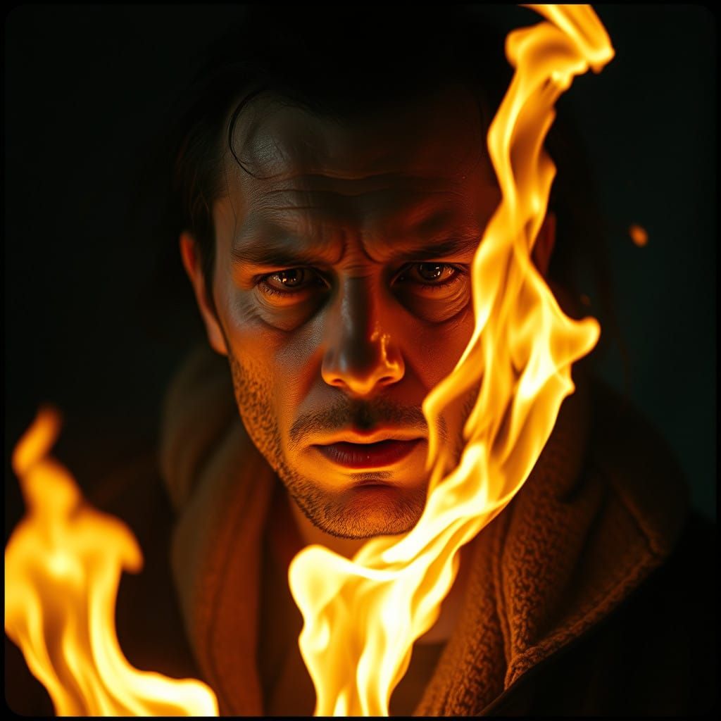 Epic Drama: Stone-Cold Figure Devoured by Flames