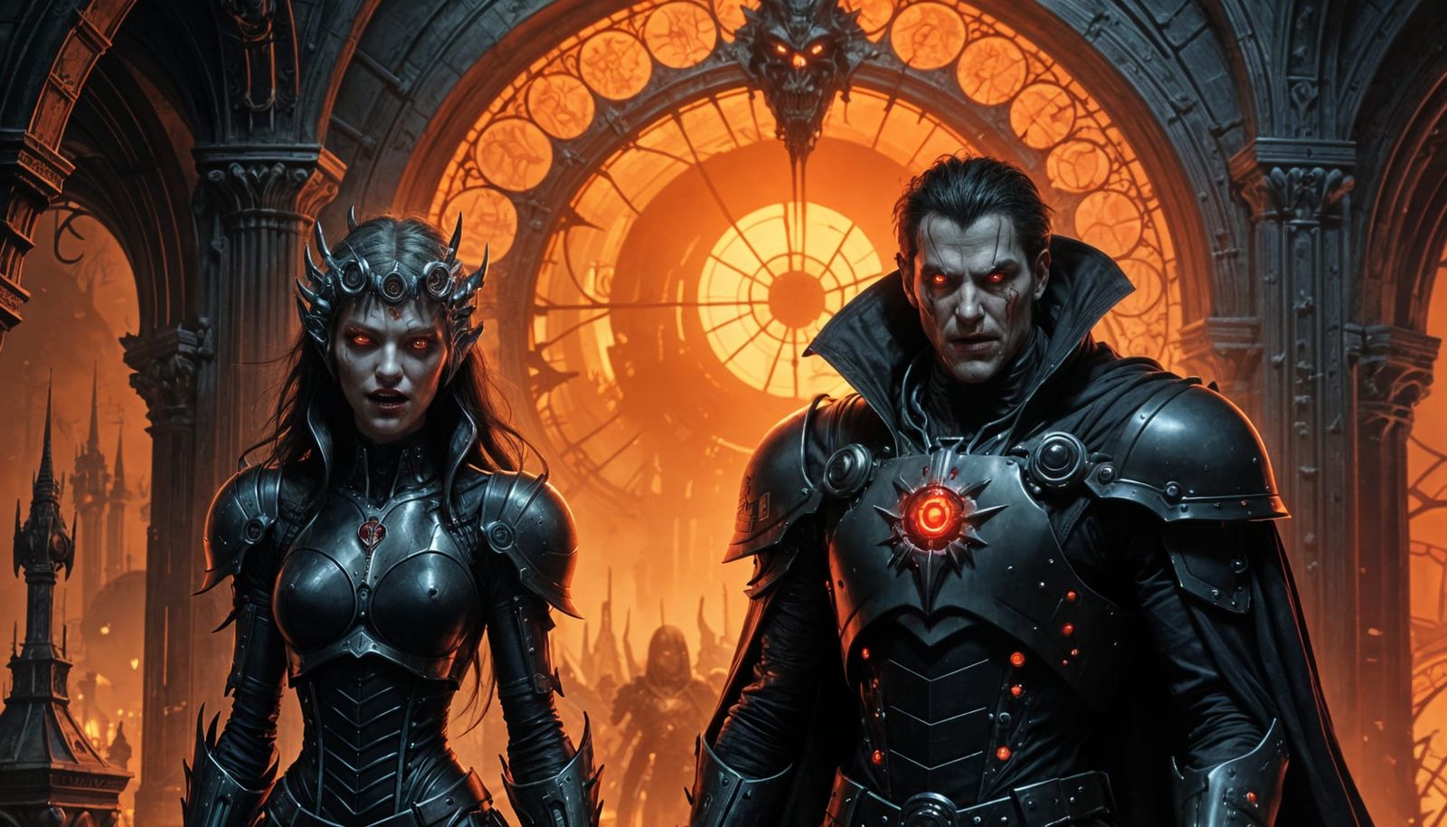 Cyberpunk Vampire Portrait with Red Glowing Eyes