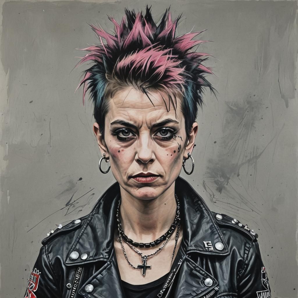 High-Energy Punk Rock Portrait in Pastel Style