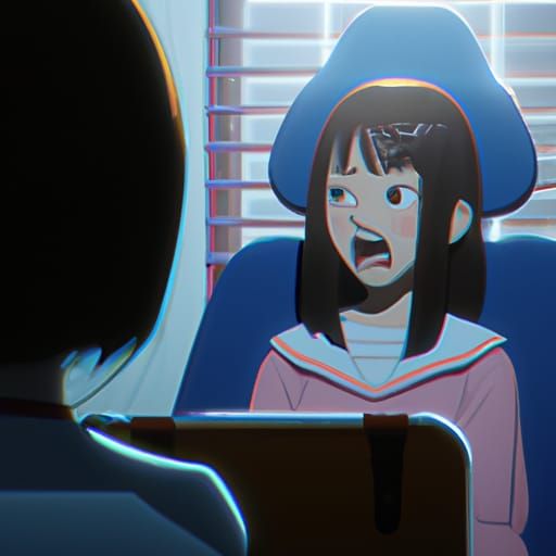 Angry Girl at Dentist in Studio Ghibli Style