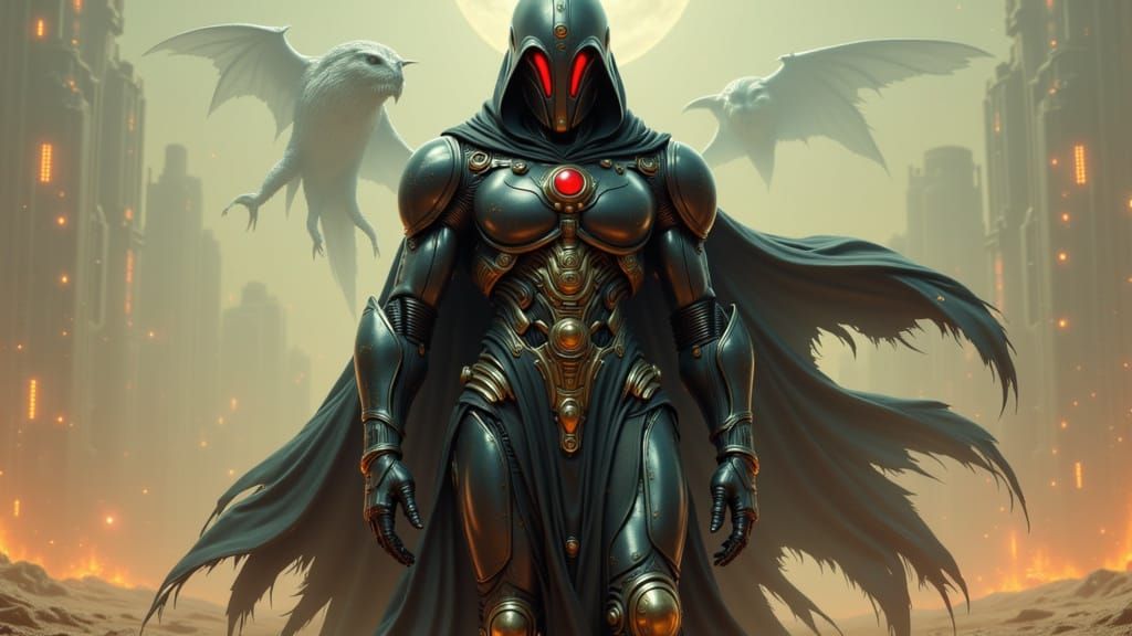 Marauder: A Dark, Foreboding Figure in Vintage Futurism