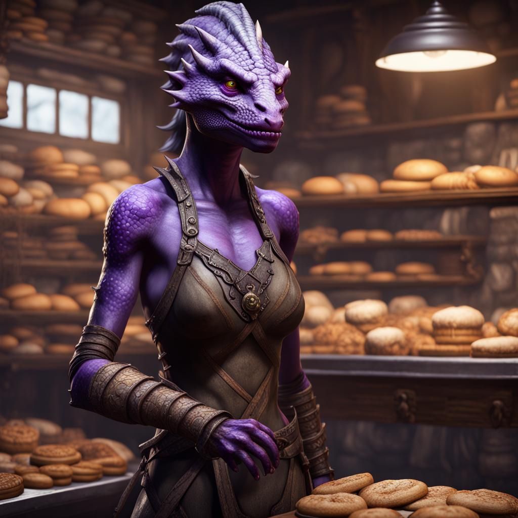 Purple Argonian Shop Owner: Fantasy Concept Art