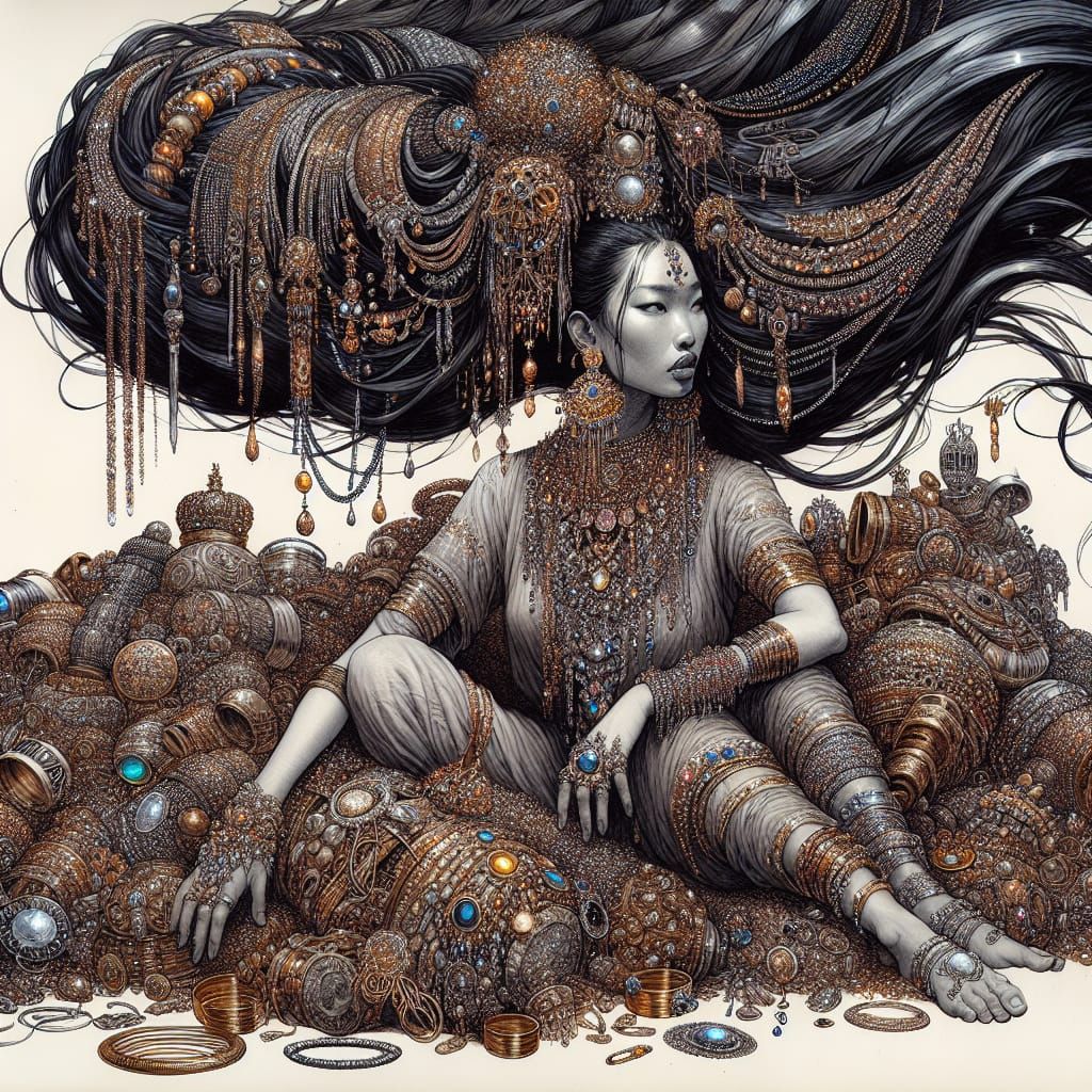 Majestic South Asian Goddess Surrounded by Opulent Jewels