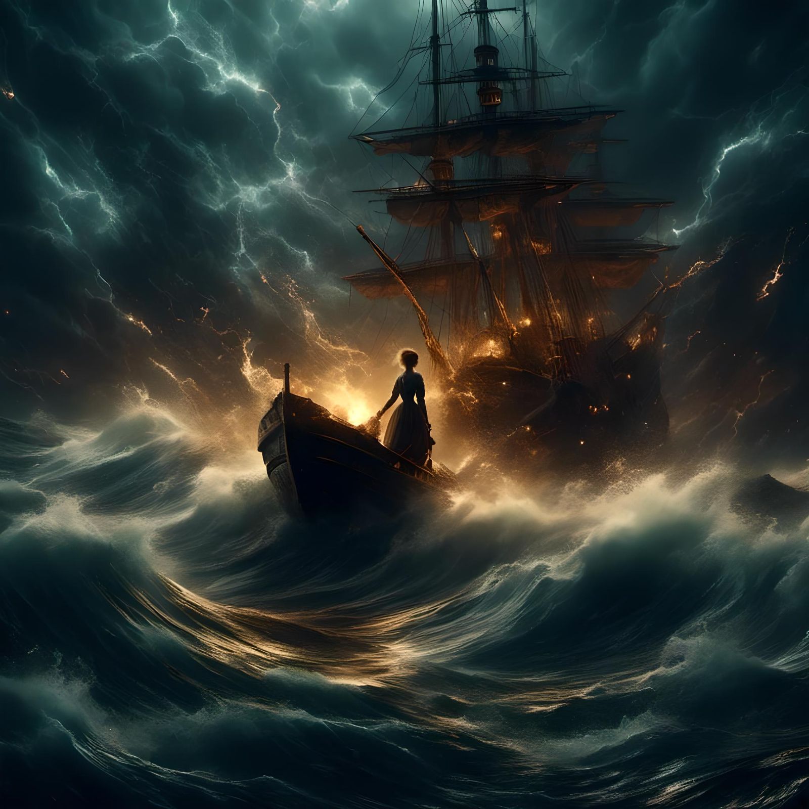 Stormy Night Shipwreck Scene in 3D