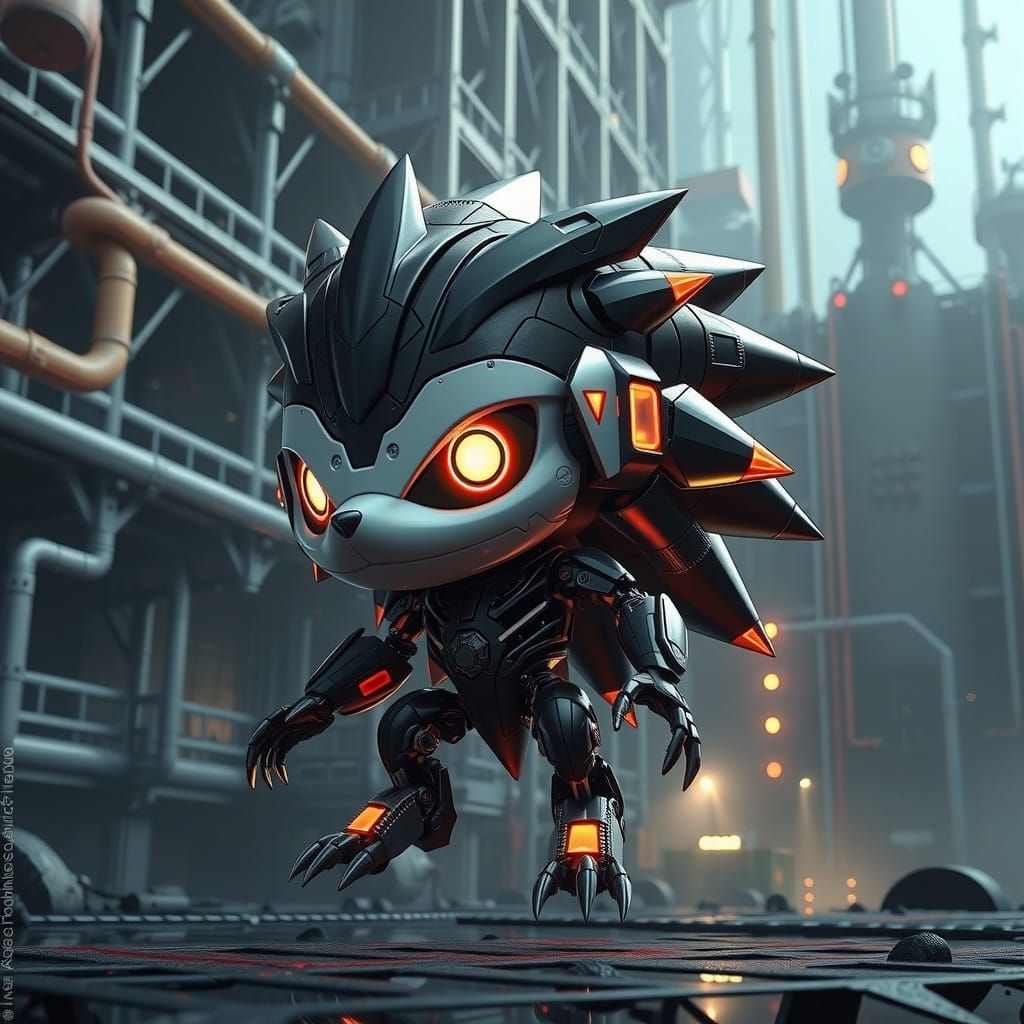 Steam Punk Hedgehog Robot in Futuristic Fortress