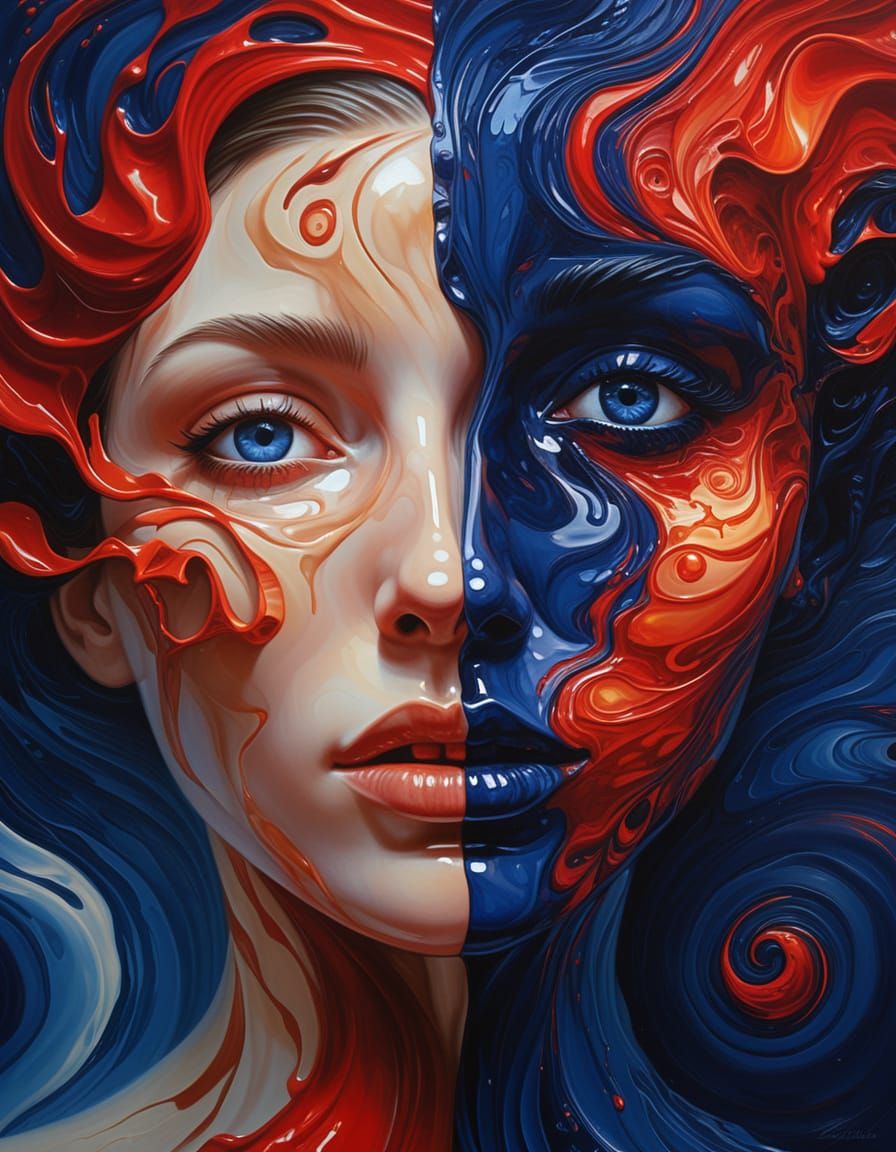 Surreal Portrait Capturing Dual Emotions in Dreamlike Atmosp...