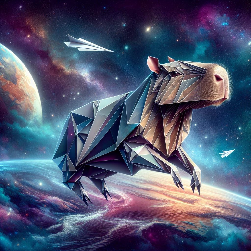 Capybara Origami in Space: Fantastical Concept Art