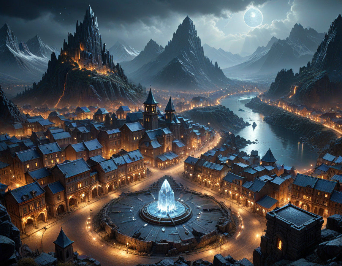 Crystal Healing Cityscape in Vivid Gemstone Hues