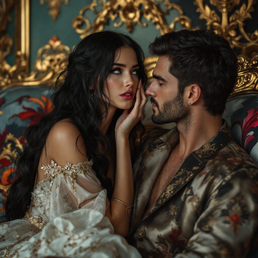 Sensual Couple in Baroque Style Portrait
