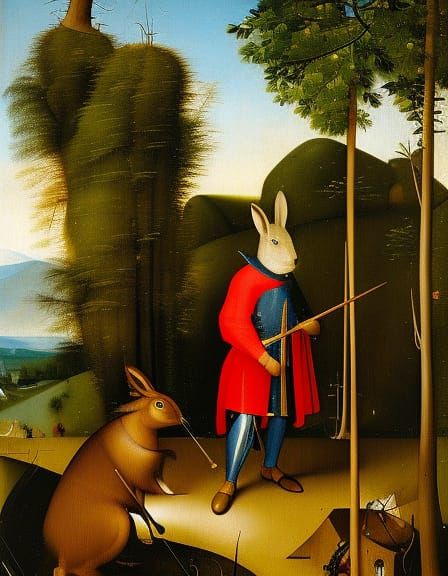 Rabbit Hunter in the Style of Hieronymus Bosch