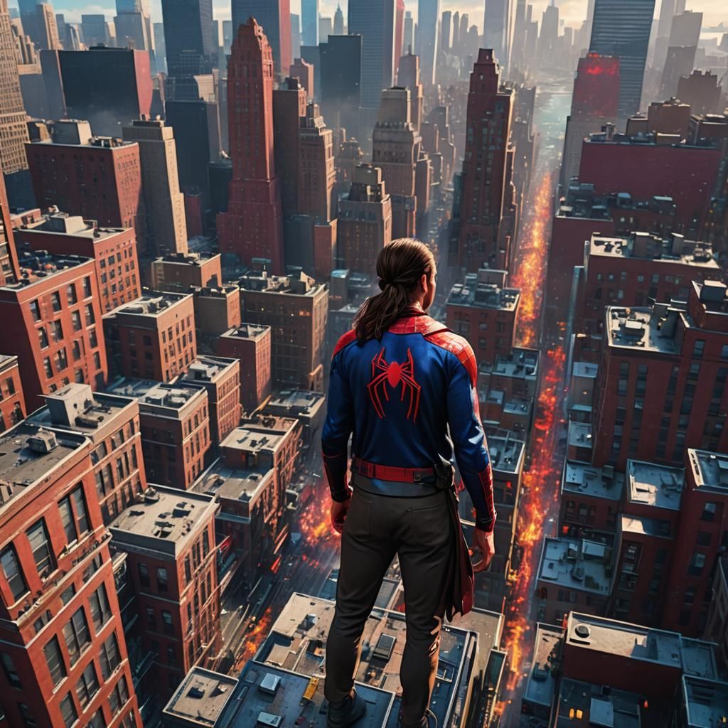 Spider-Man Unmasked in Neon City, Digital Art