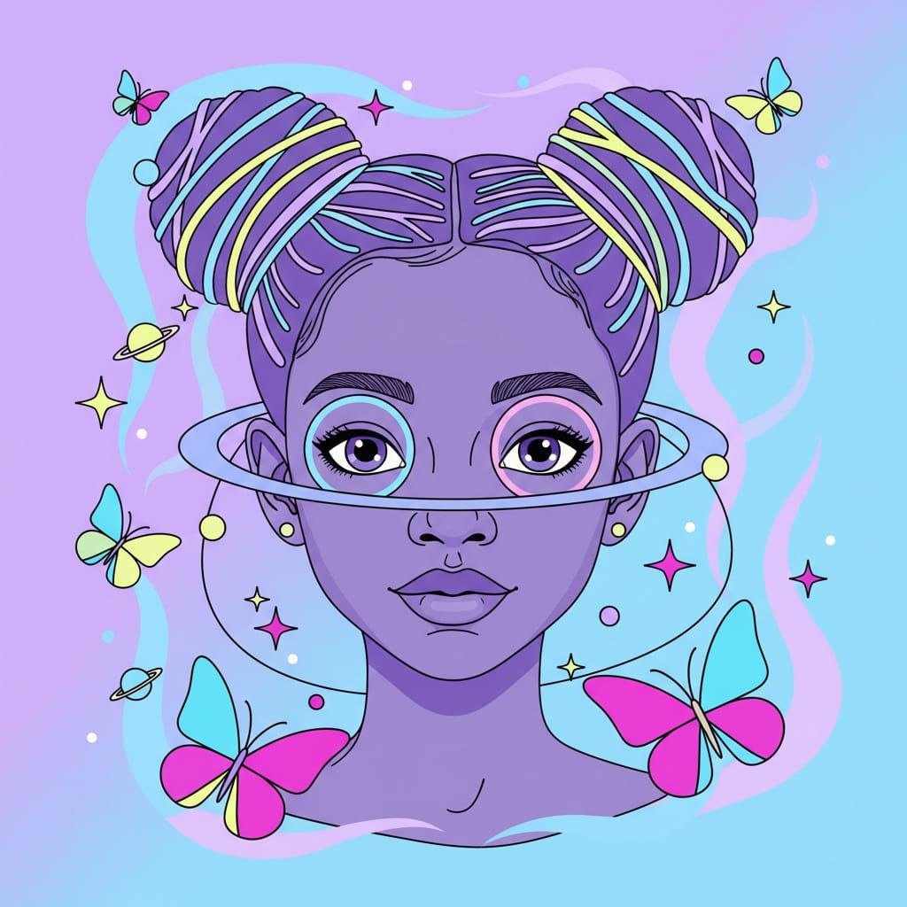 Pop Art Portrait of a Black Girl with Magical Elements