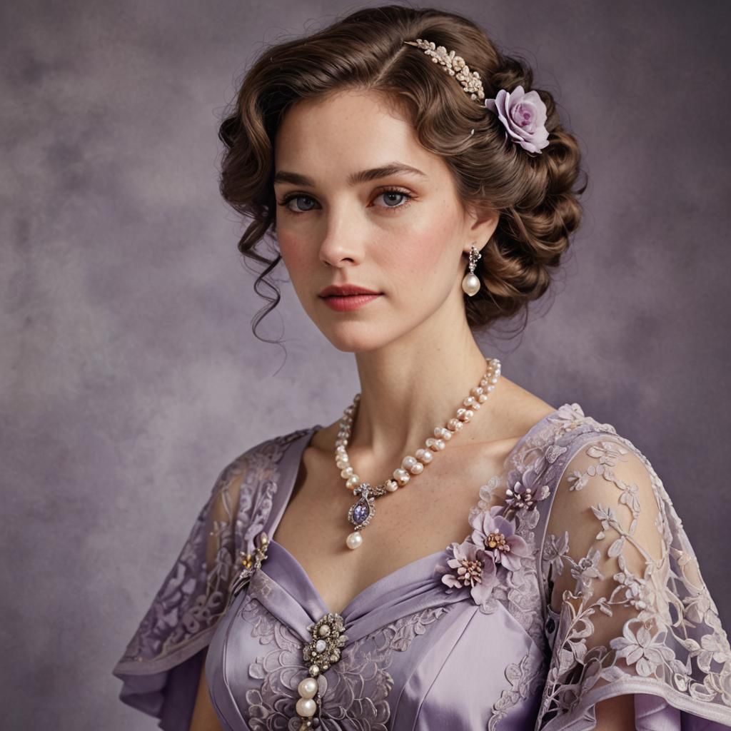 Elegant Woman in Lavender Dress with Lace Shawl
