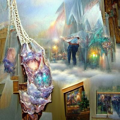 Ethereal Crystal Scene with Figure in Mist