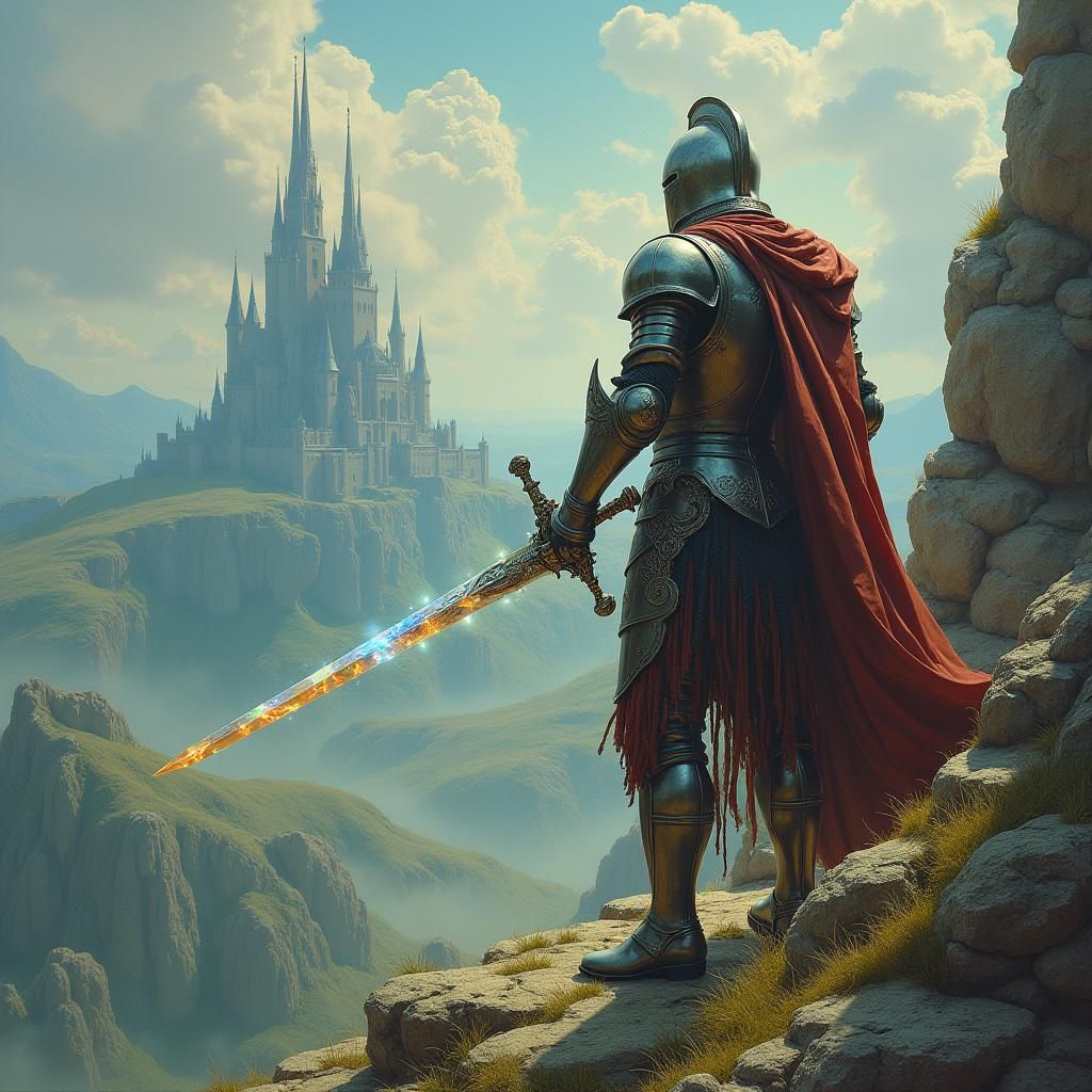 Knight with Magical Sword in Mystical Realm