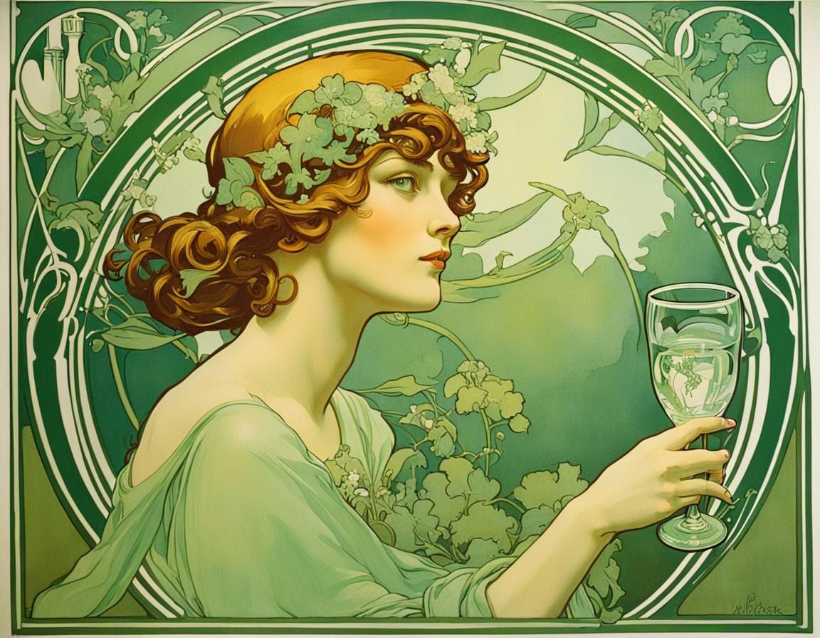 Art Nouveau Absinthe Poster with Green Fairy