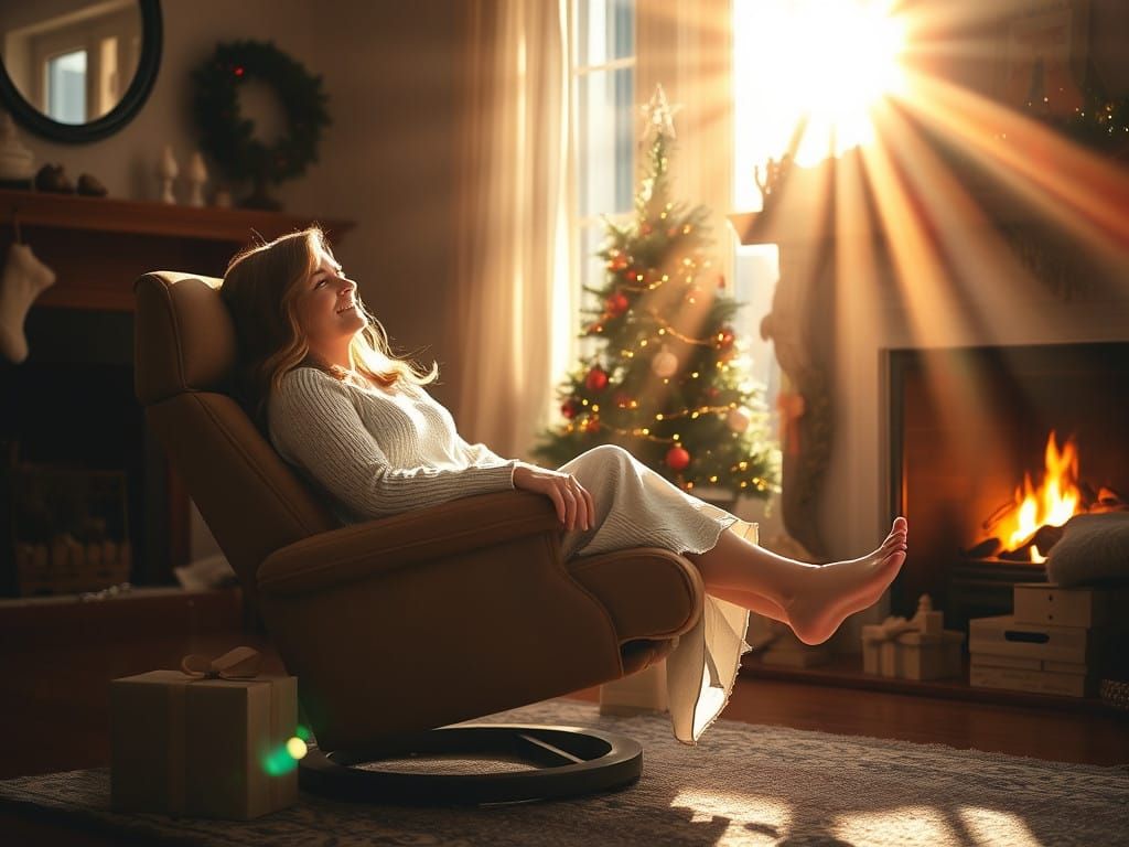 Winter Serenity: Woman Soaks Up Divine Sunshine by the Firep...