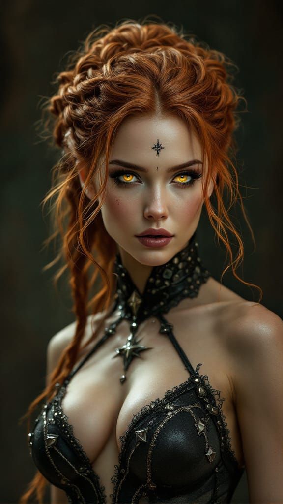 Red-Haired Femme Fatale Portrait in Gothic Renaissance Style
