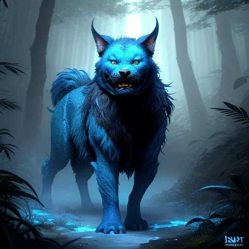 Surreal Half Robot, Half Pitbull Running in Forest