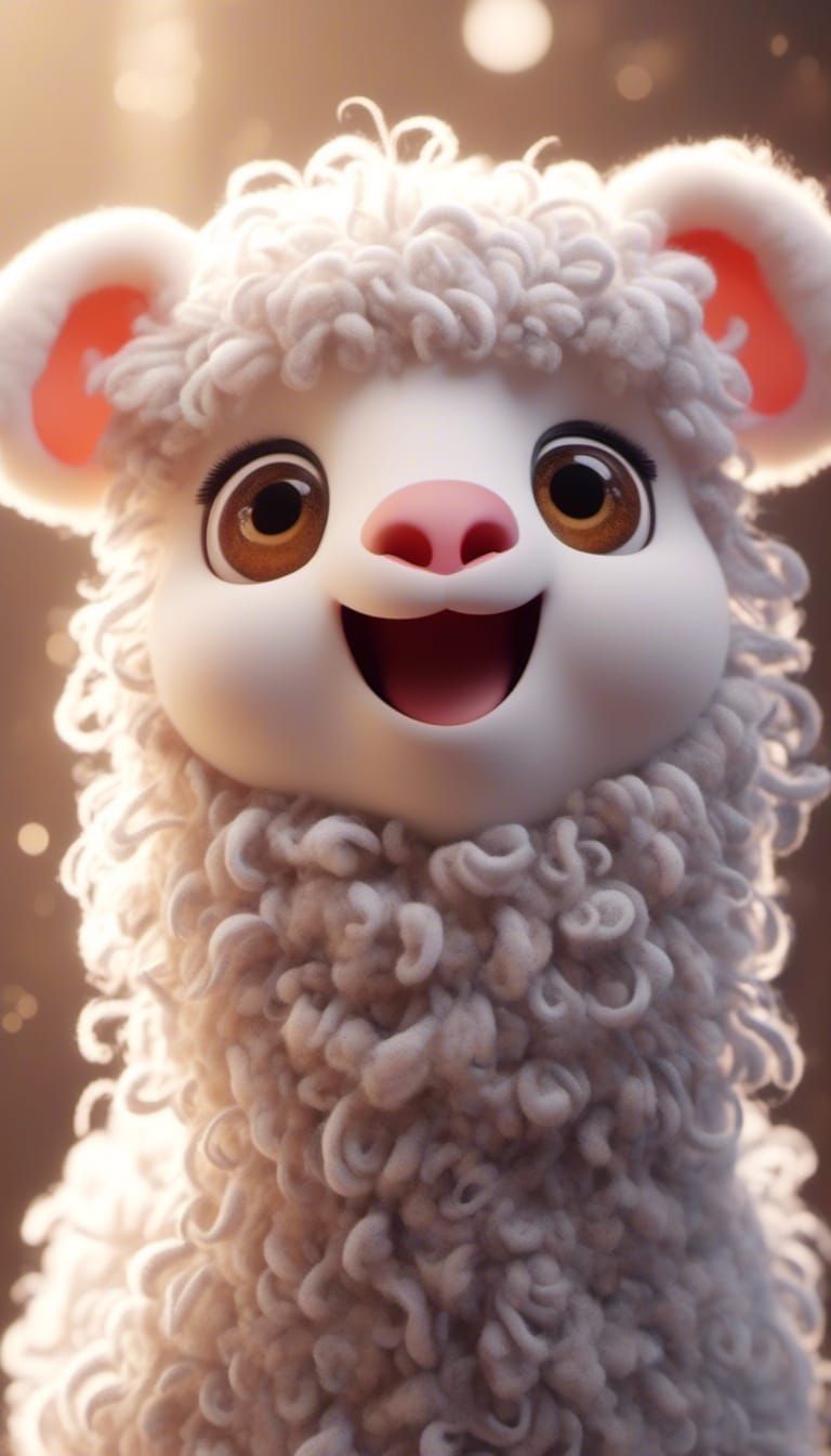 Adorable 3D Lamb with Reflective Eyes, Pixar Render