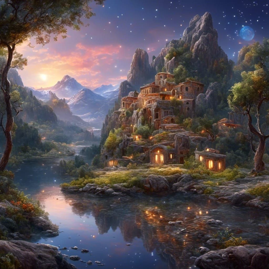 Moonlit Landscape with Stars