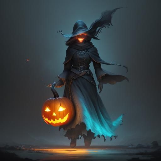 Whimsical Pumpkin Wisp Concept Art in Digital Style