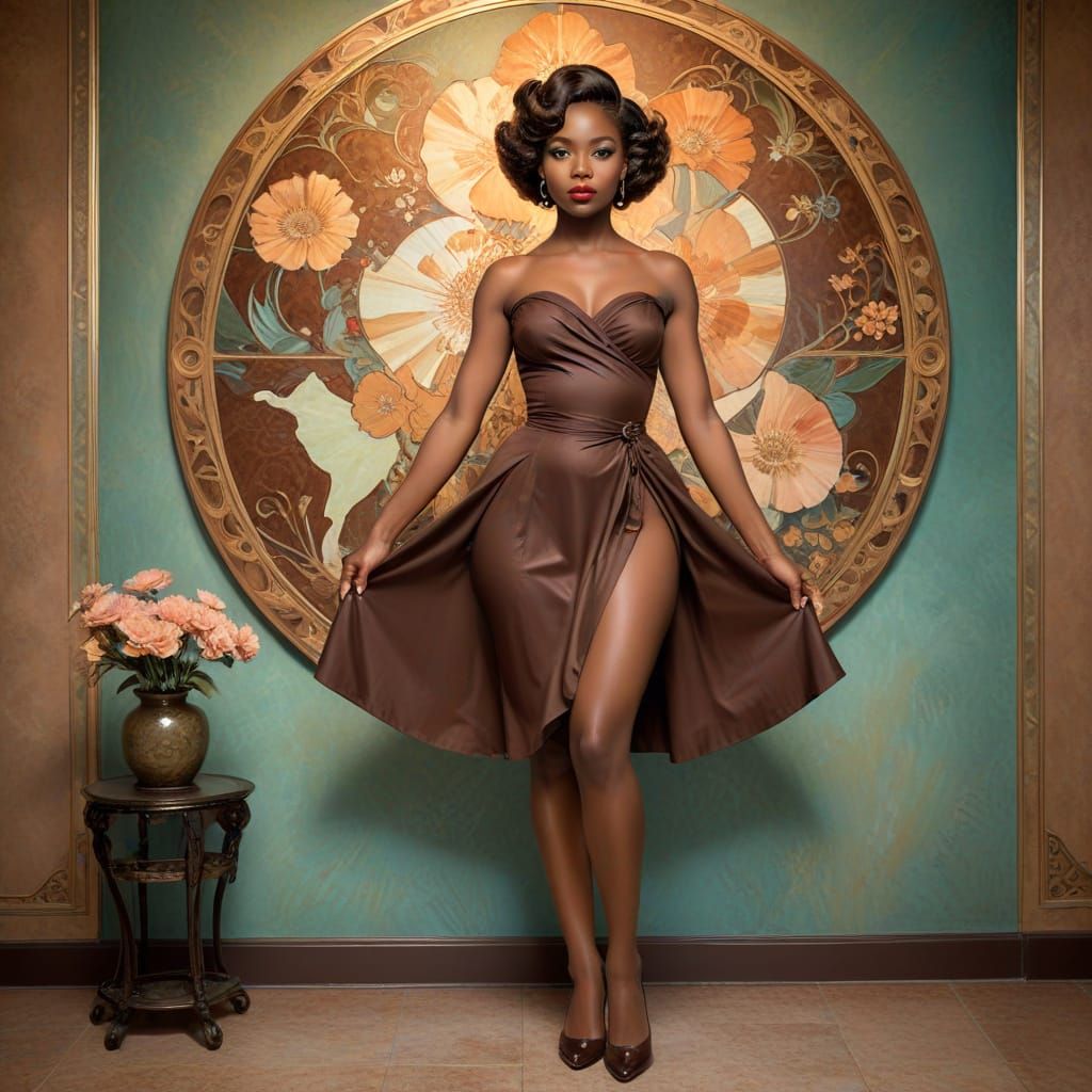 African Pin-Up in Art Nouveau Style