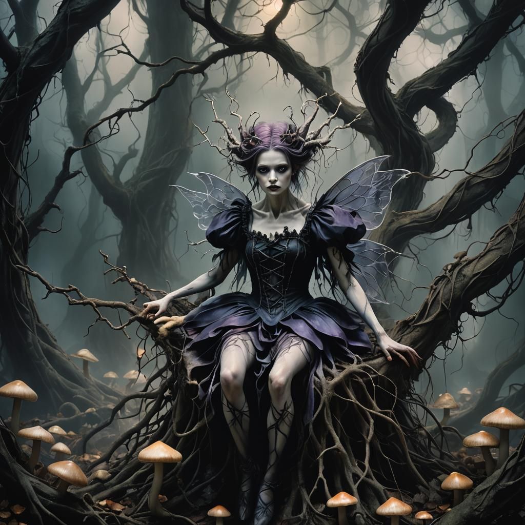 Gothic Sugar Plum Fairy in Dark Fantasy Underworld