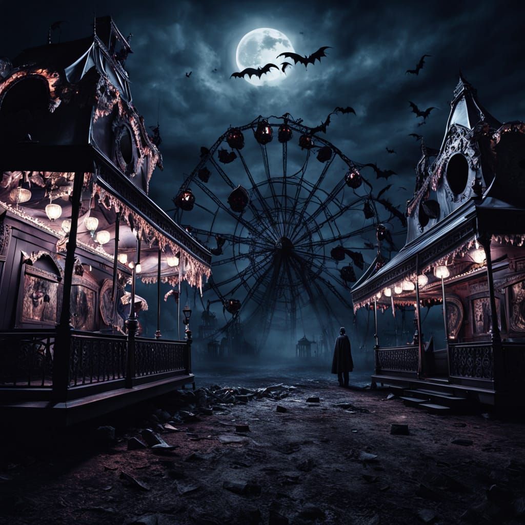 Haunted Carnival with Ghostly Clowns in Gothic Horror Style