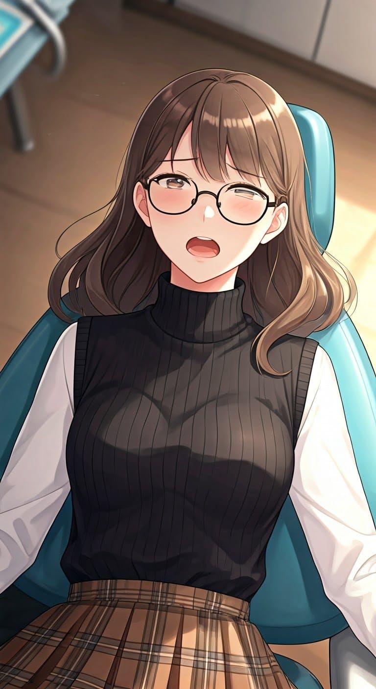 Distressed Girl in Dentist Chair, Anime Style