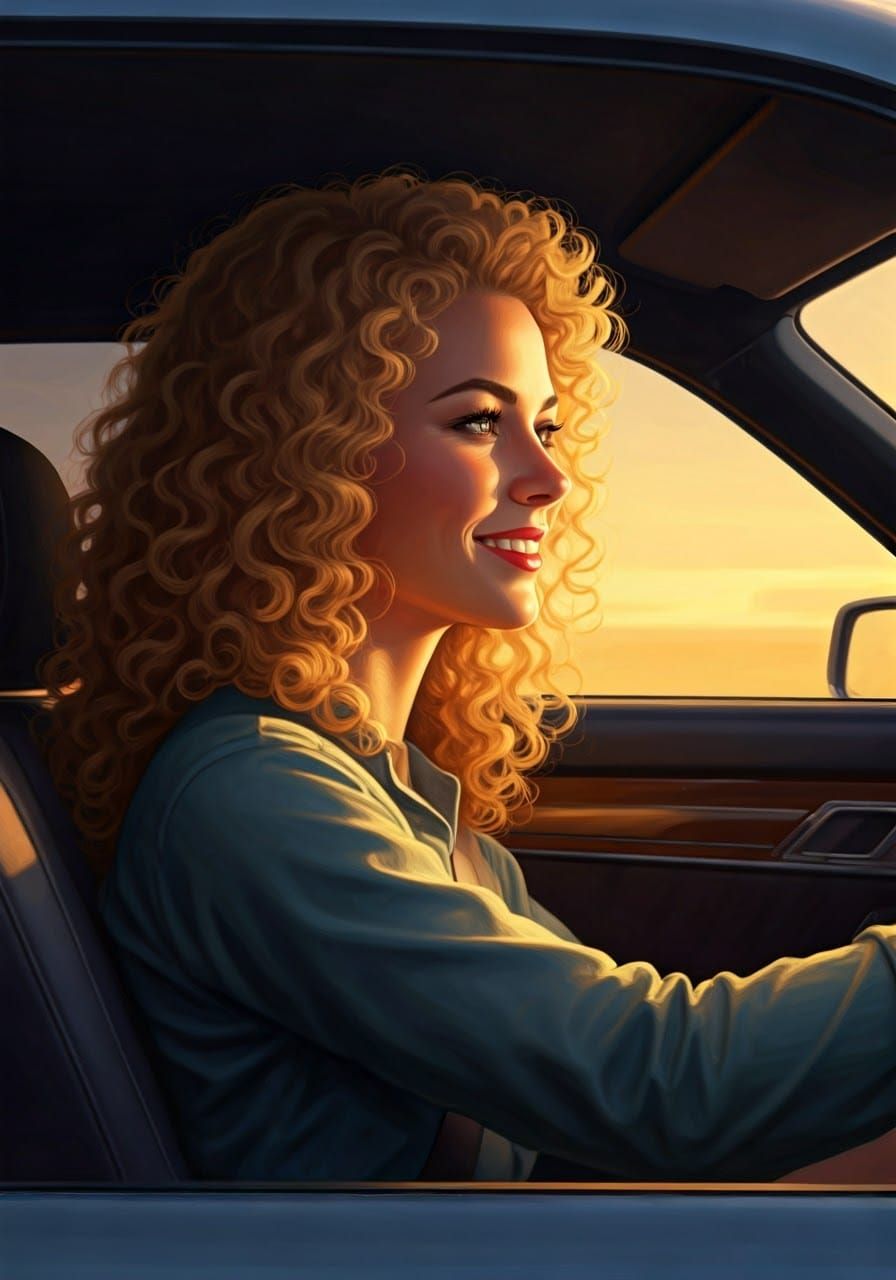 Futuristic Driver in Golden Light