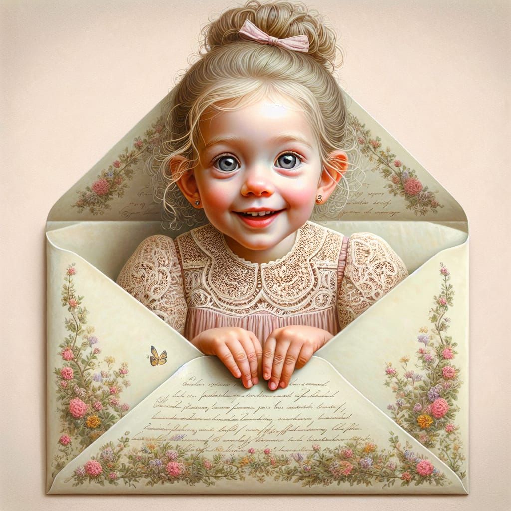 Girl in Envelope: A Realistic Oil Painting