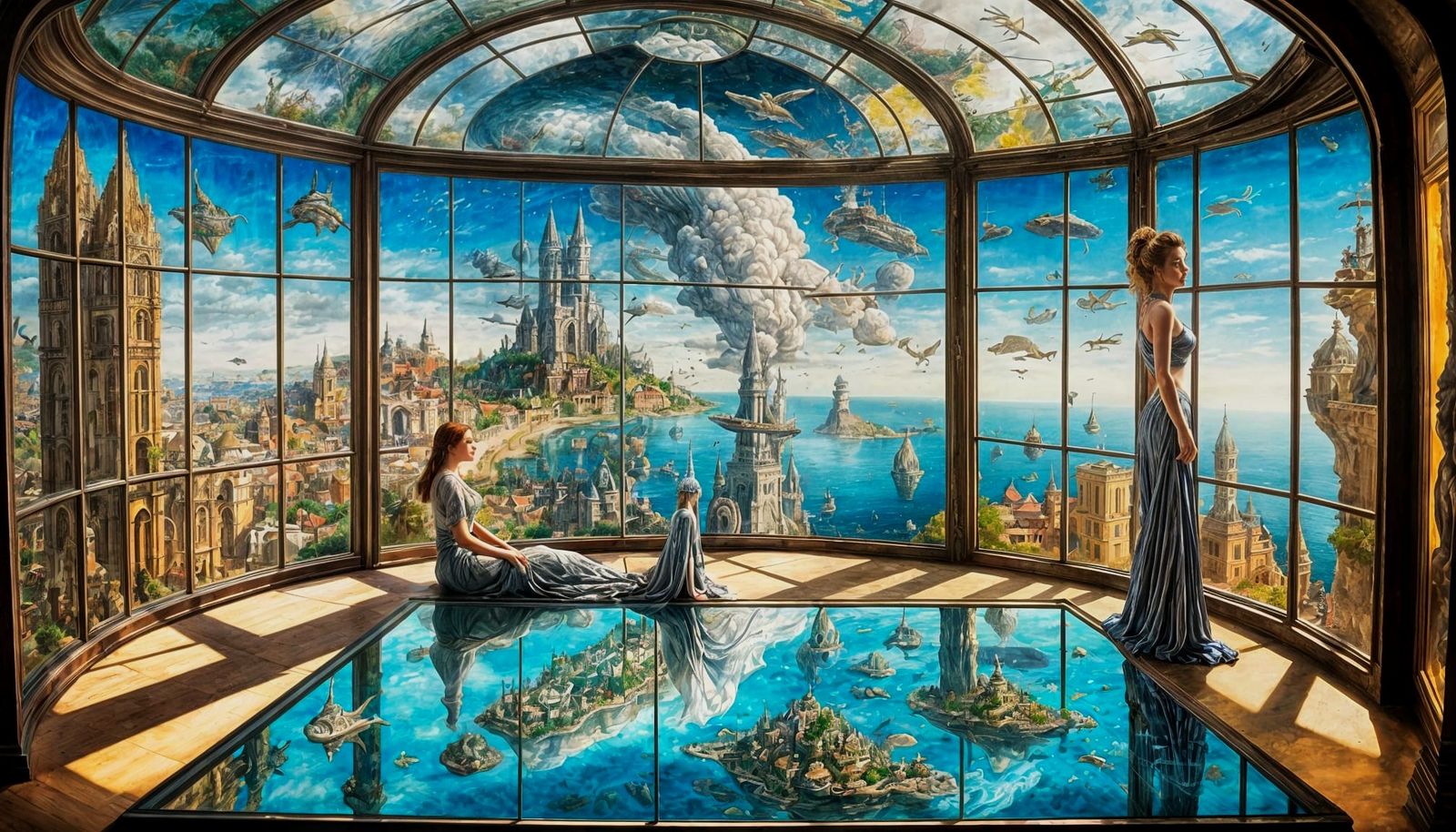 Surreal Cityscape Beyond Glass Window in Hyperdetailed Whims...