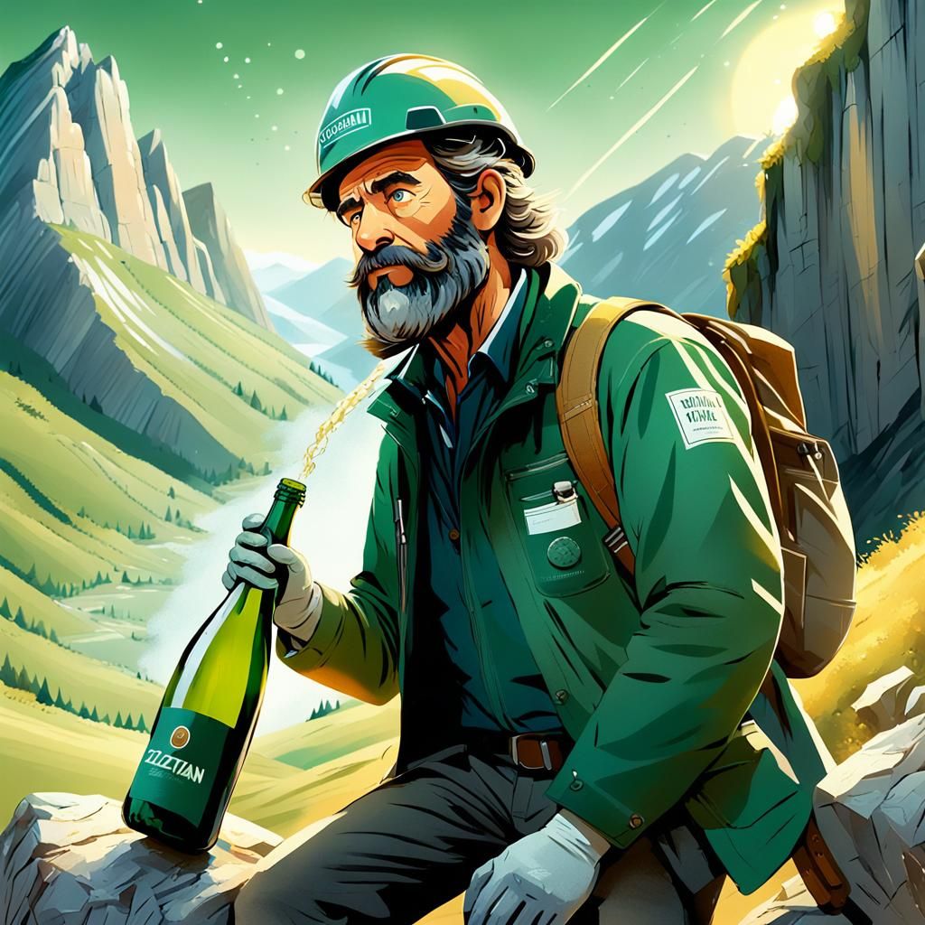 Italian Geologist Celebrates with Sparkling Wine: Anime Styl...