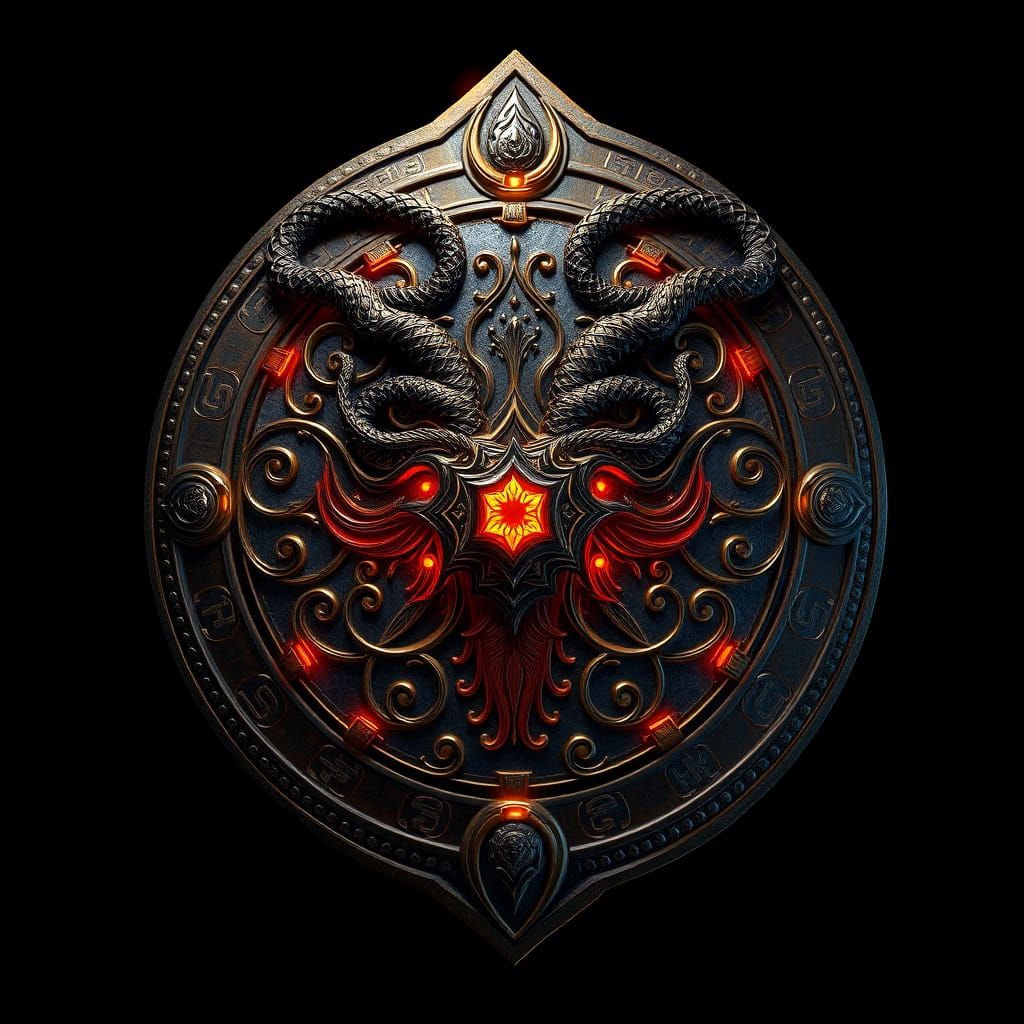 Epic Medusa Shield with Glowing Runes