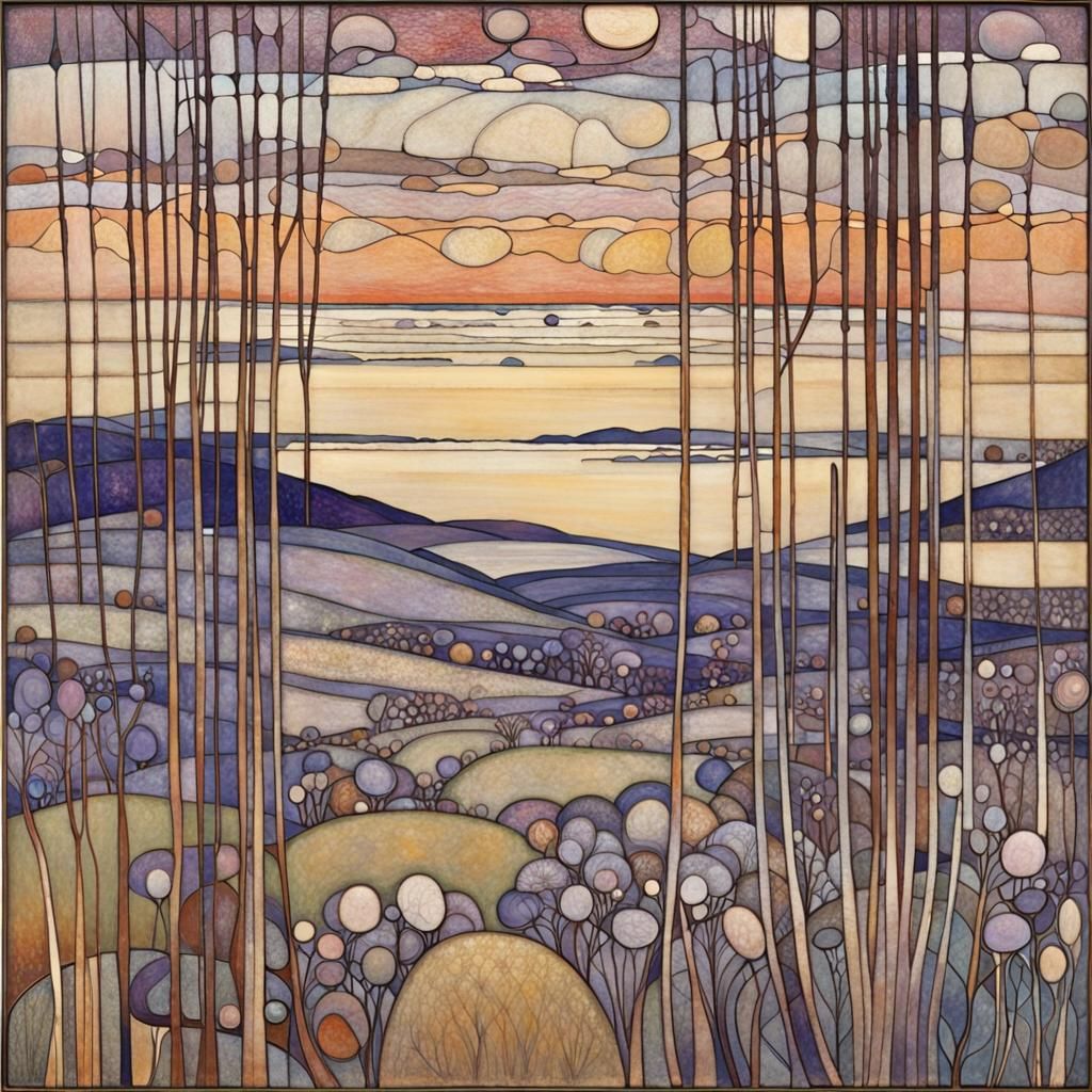 Stylized Landscape in Art Nouveau Style