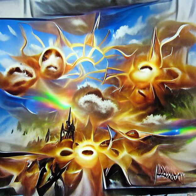 Surreal Explosion with Sunshine Rays in Airbrush Art