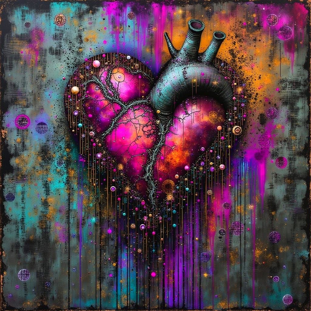 Surreal Stained Glass Heart in Hyperdetailed Dystopian Style