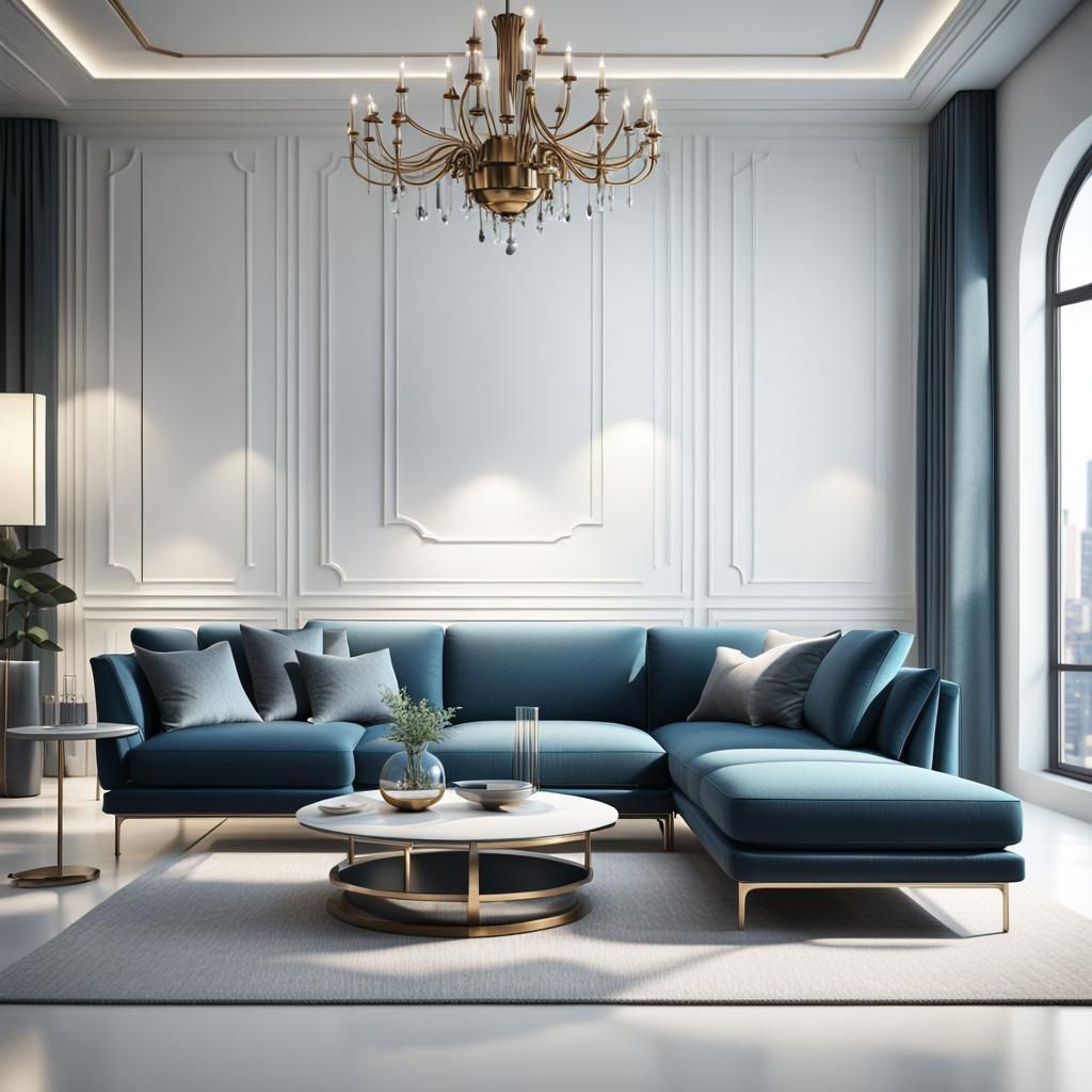 Minimalist Interior with Elegant Sofa in Matte Painting Styl...