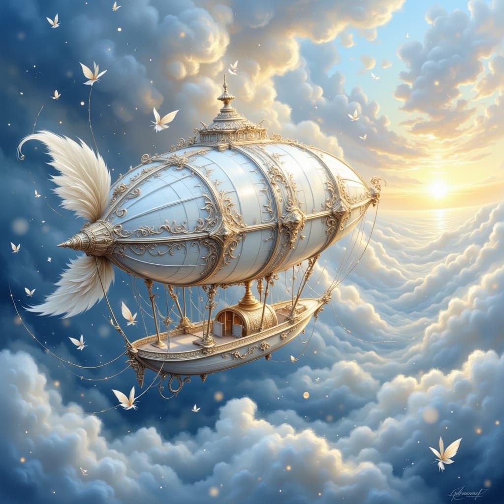 Enchanted Airship Voyage on Cloudy Waves