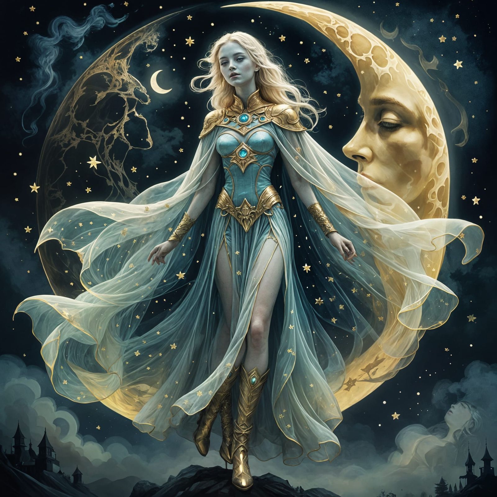 Ethereal Lunar Goddess in Digital Art