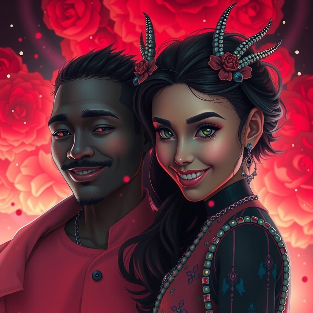 Happy Couple Embracing in Anime Style