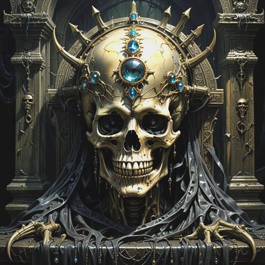 Skull luxury surrealism, macabre, horror art, dripping, deca...