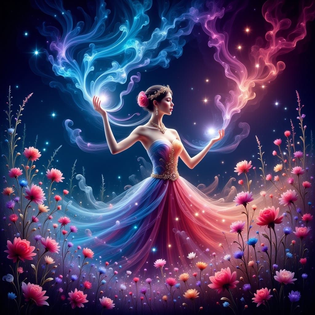 Ethereal Enchantress in Vibrant Meadow