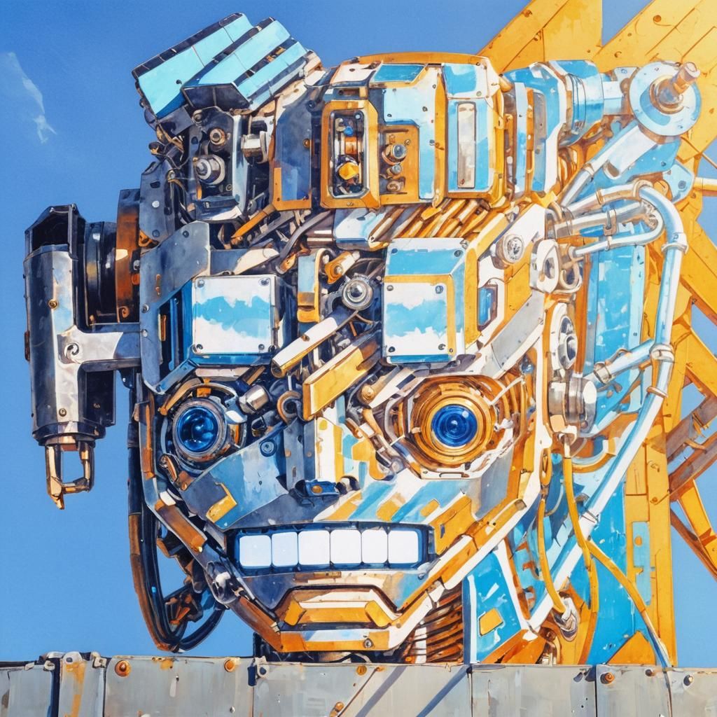 Cyborg Robot in Industrial Cyberpunk Landscape