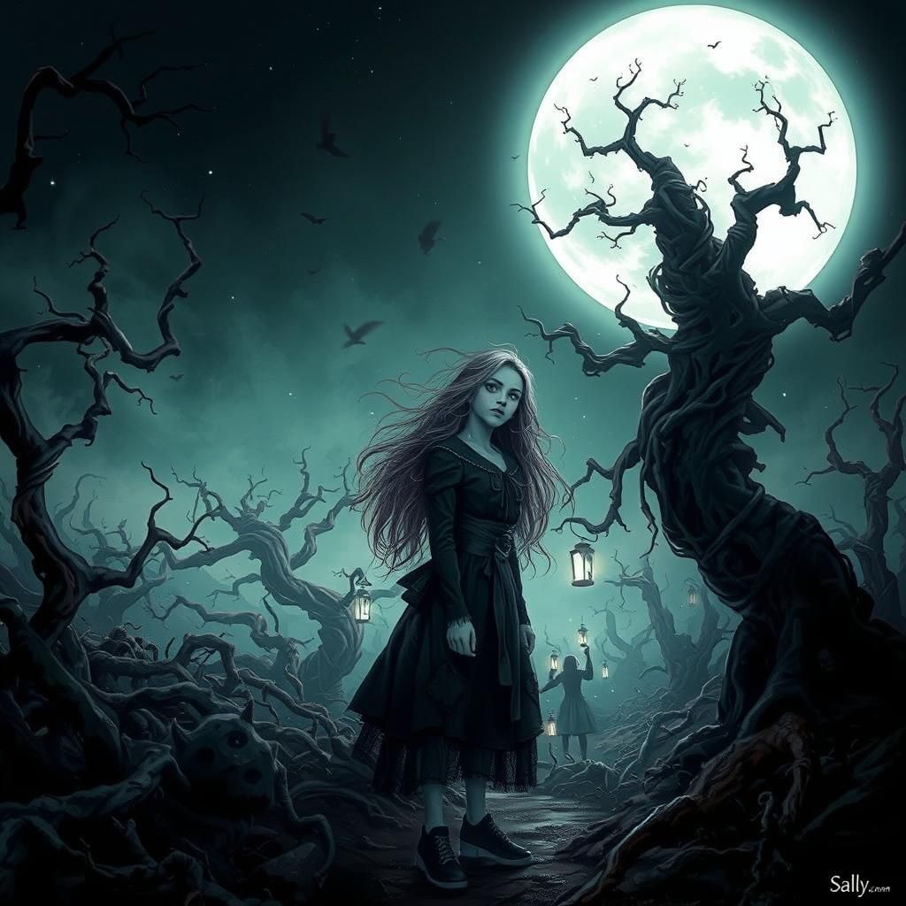 Eerie Girl in Dark Realm: Surrealist Digital Art