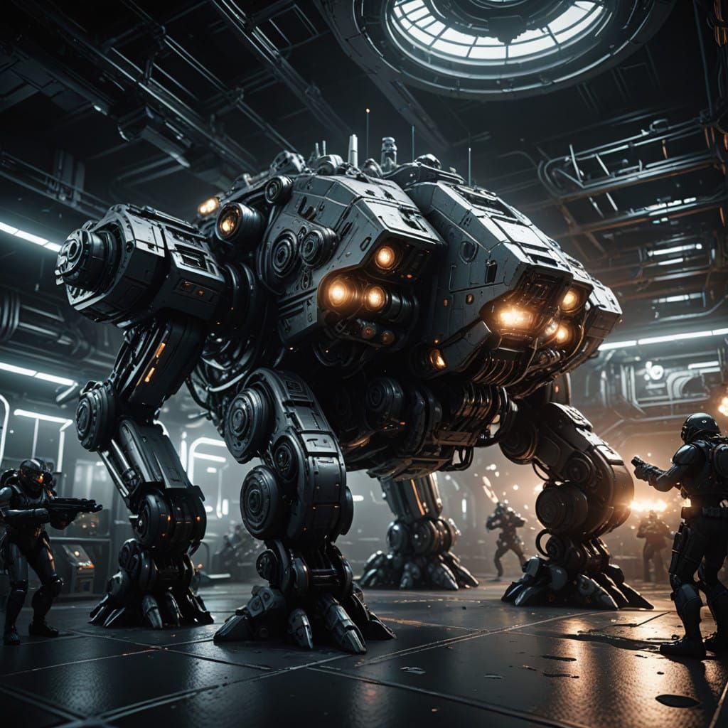 Cyberpunk Bio-Mechanical Warriors in Warship Hyperrealism