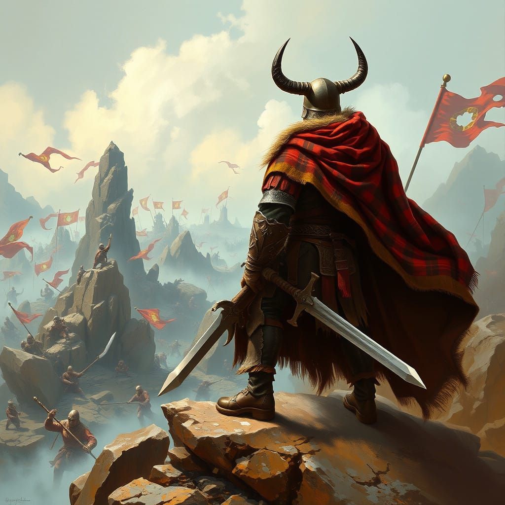 Grim Celtic Warrior Stands Ready Amidst Battle's Fury